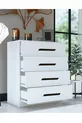 Gm Almina Commode Blanche à 4 Tiroirs avec Poignées Noires