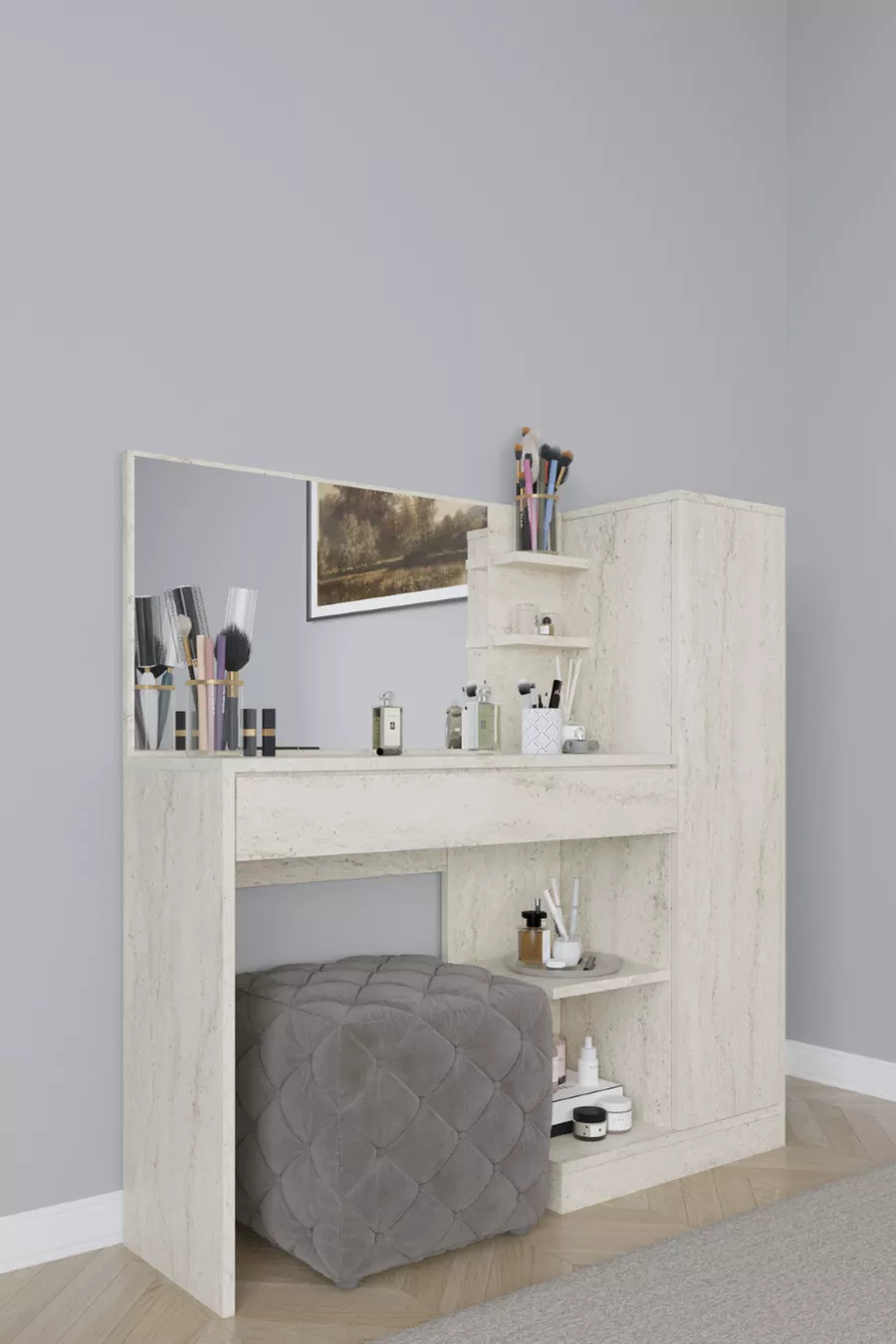 Coiffeuse Orchidée, 1 tiroir, avec armoire et miroir