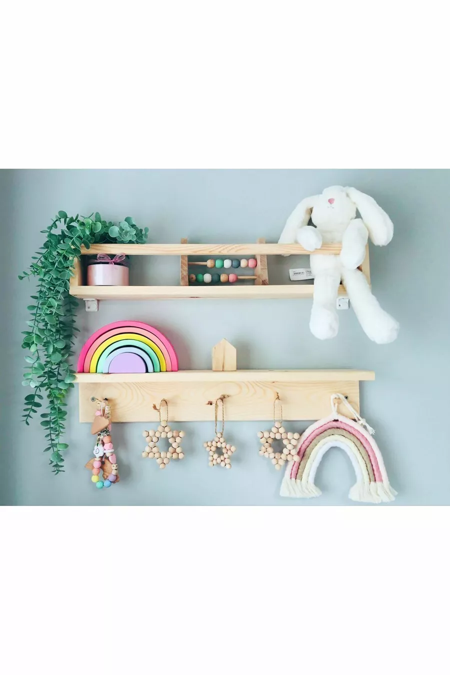 Kayınsan Étagère Murale en Bois Fait Main par 2 | Porte-manteau et Bibliothèque | Montessori cm