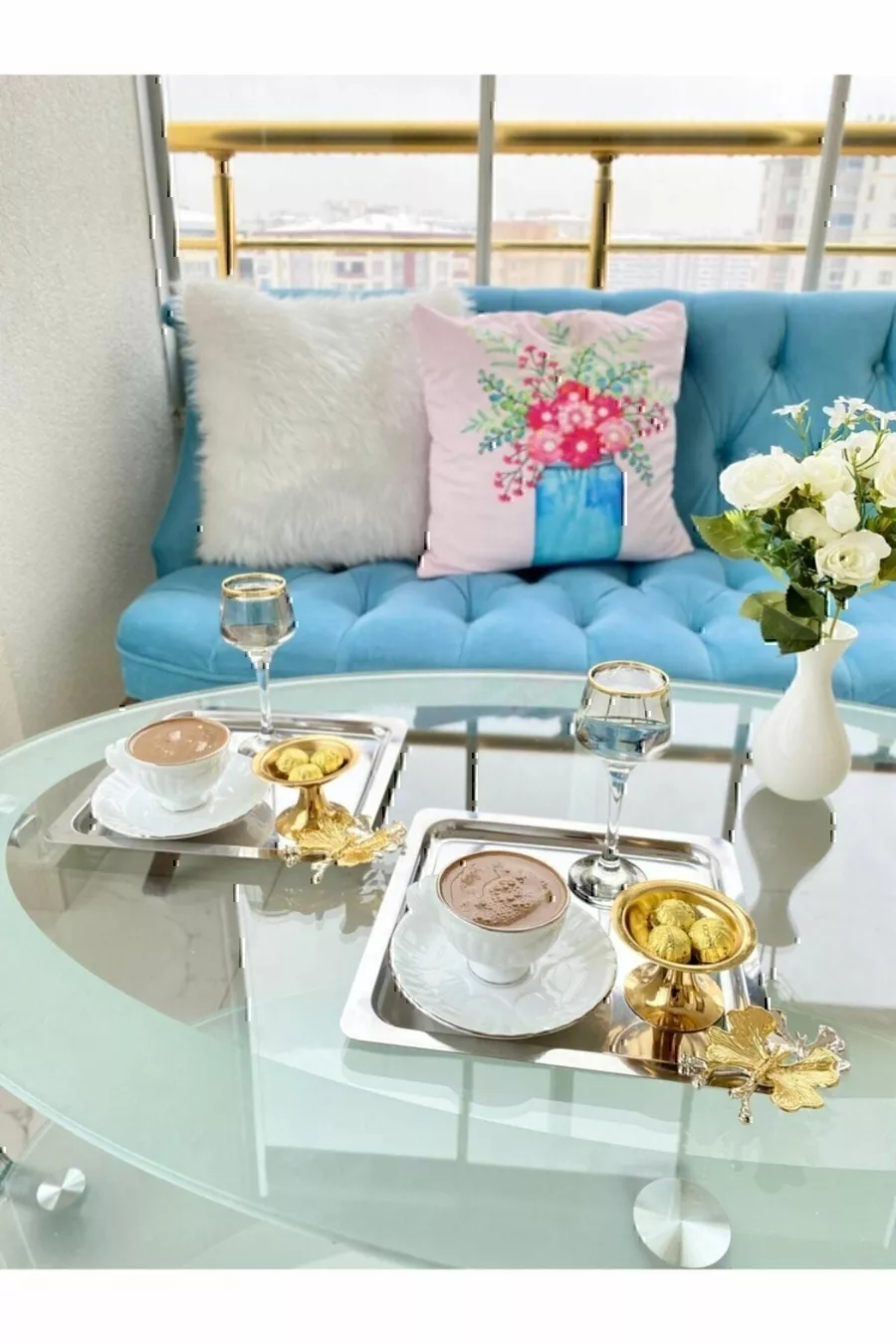 Plateau de service décoratif en acier inoxydable 6 pièces avec accessoires papillon, pour café, thé, argent et or jaune de luxe