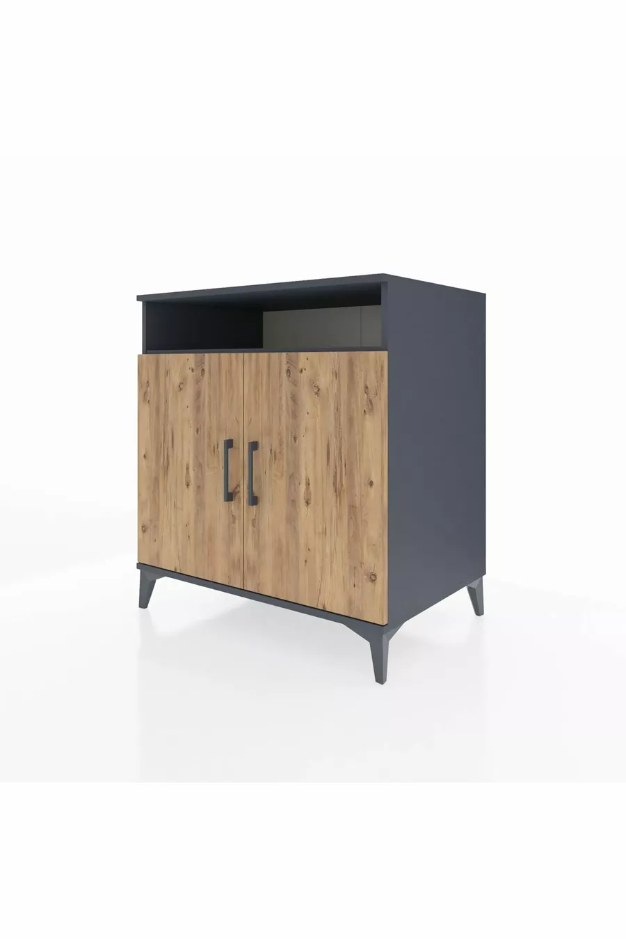 Commode Kronos avec 3 étagères, 1 tiroir et 2 portes, Anthracite-Sapin