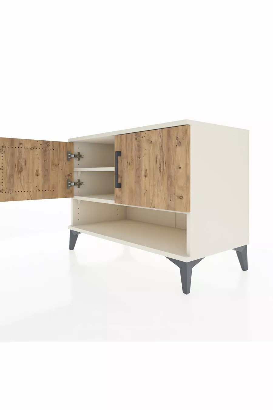 Commode Hyperion 2 étagères 2 portes Pierre de lune-Pin