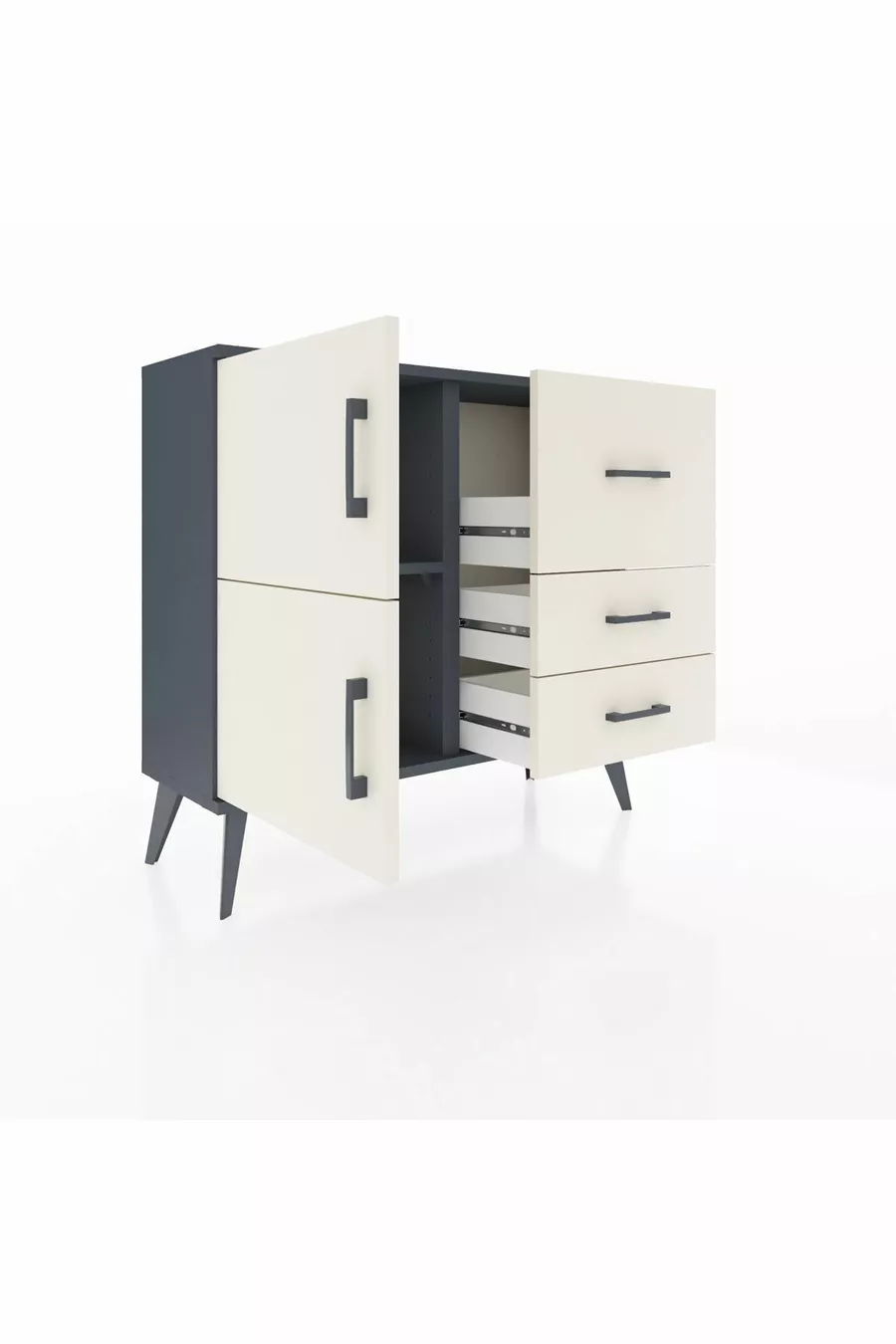Commode Arges avec une étagère, 3 tiroirs et 2 portes, Anthracite-Pierre de lune