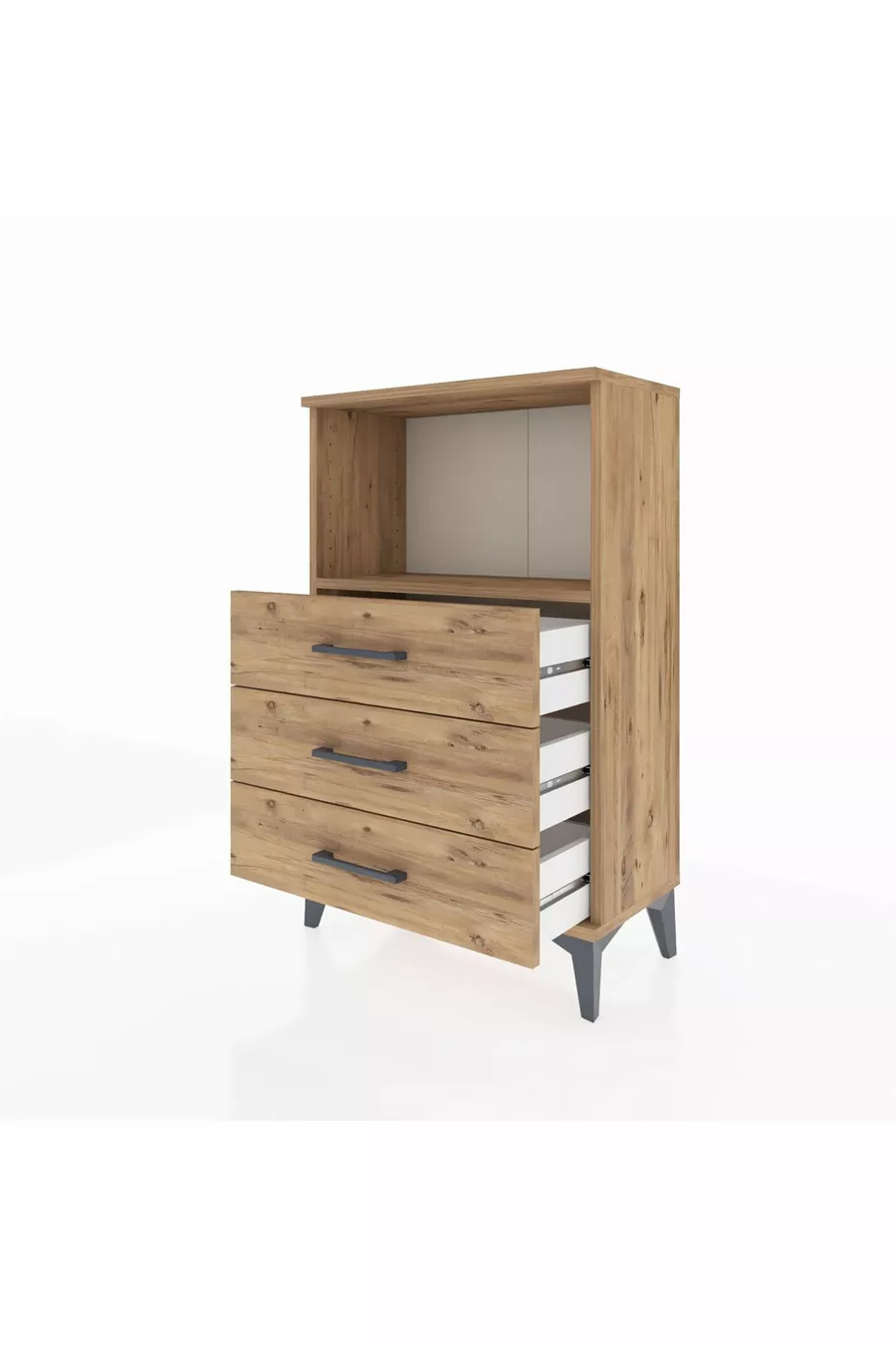 Table de chevet Arges avec une étagère et 3 tiroirs en pin