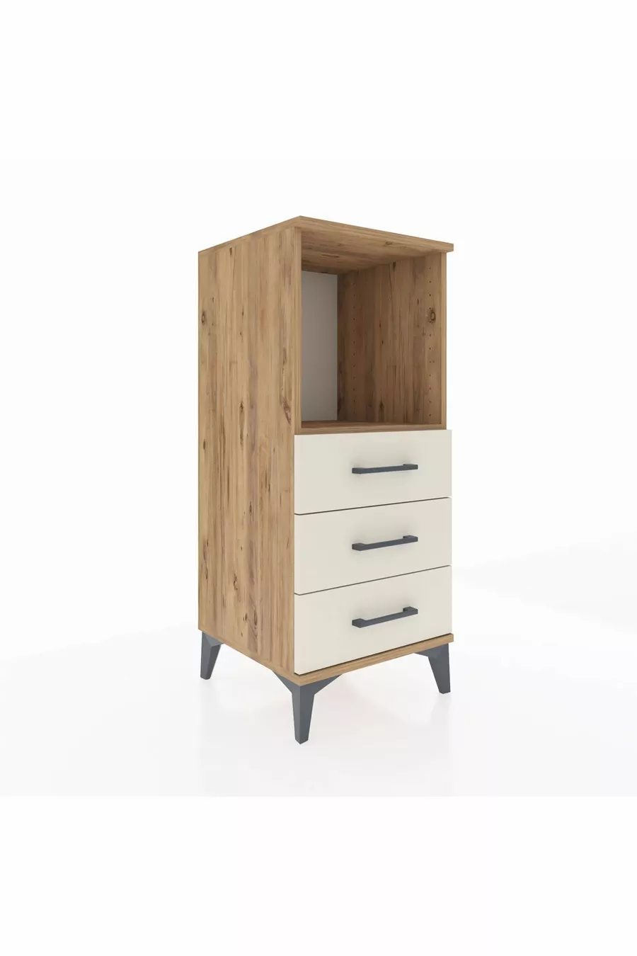 Commode Hyperion à une étagère et 3 tiroirs Pin-Pierre de Lune