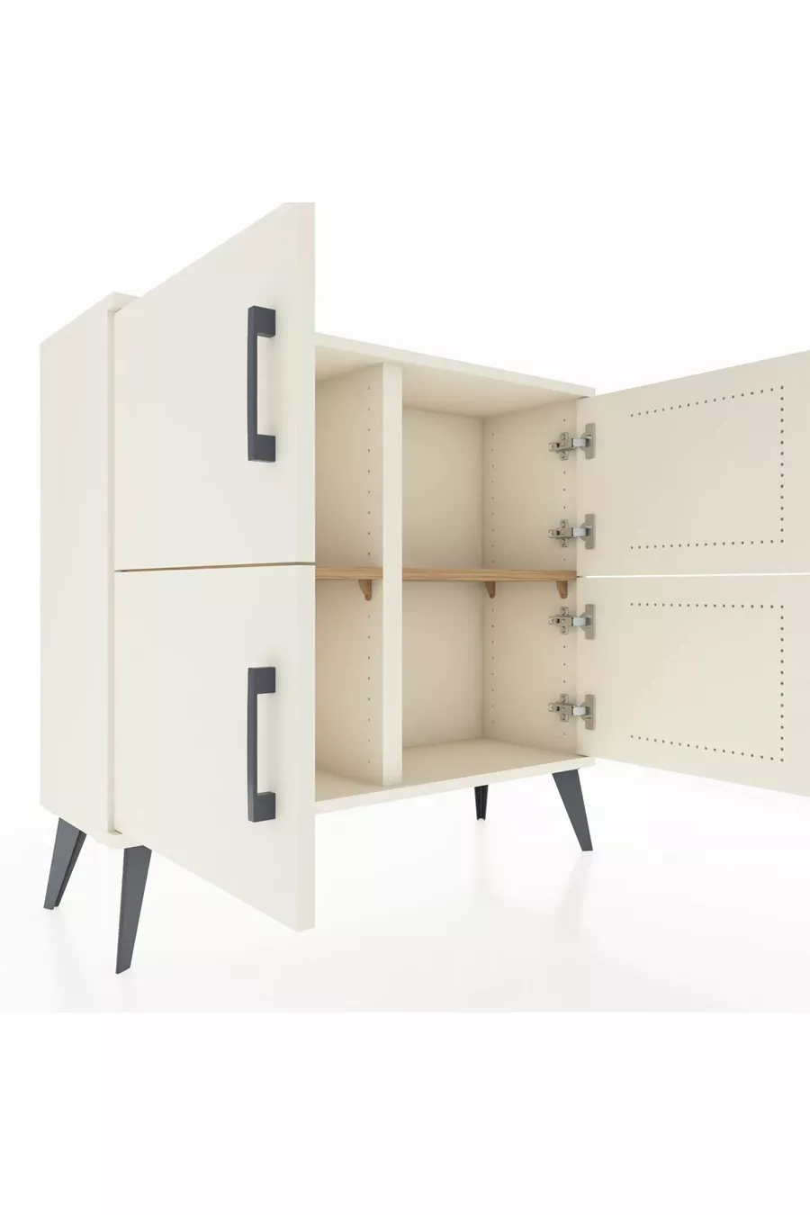 Commode Arges 2 étagères 4 portes Pierre de lune/Pin