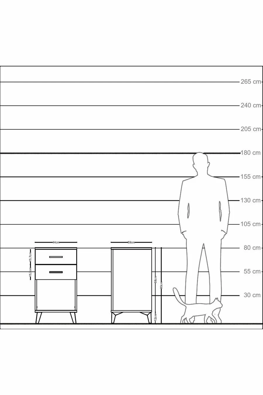 Table de chevet Kronos à 2 tiroirs Anthracite-Anthracite