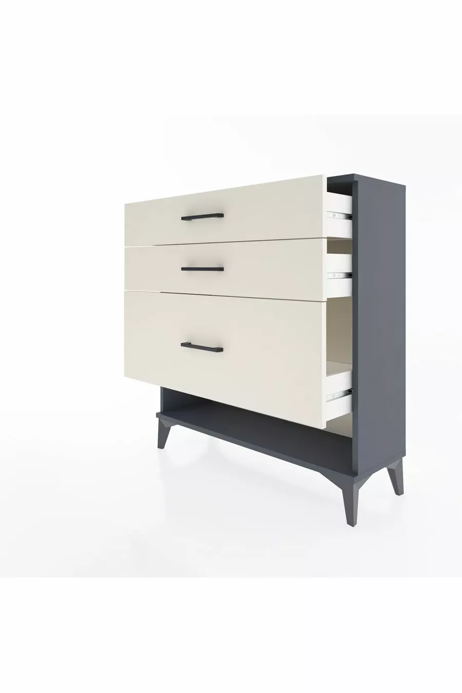 Commode Arges 3 tiroirs Anthracite-Pierres de lune