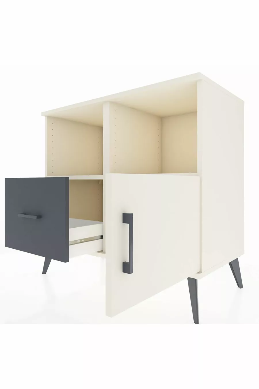 Commode Hyperion à 2 étagères, 1 tiroir, 1 porte, couleur Pierre de lune/Anthracite
