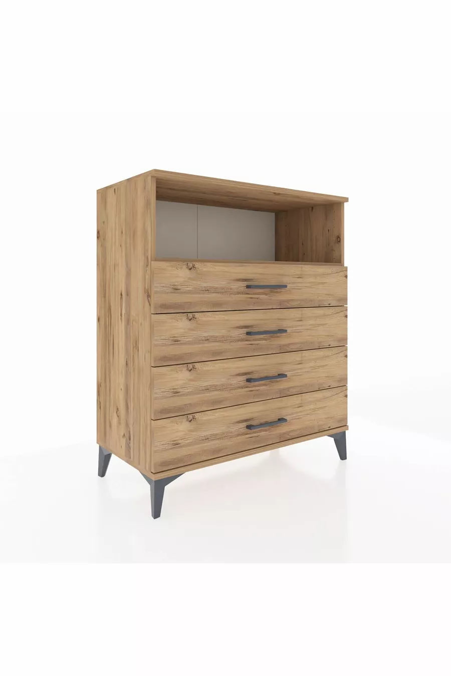 Commode Hyperion à un seul étagère et 4 tiroirs en pin-pin
