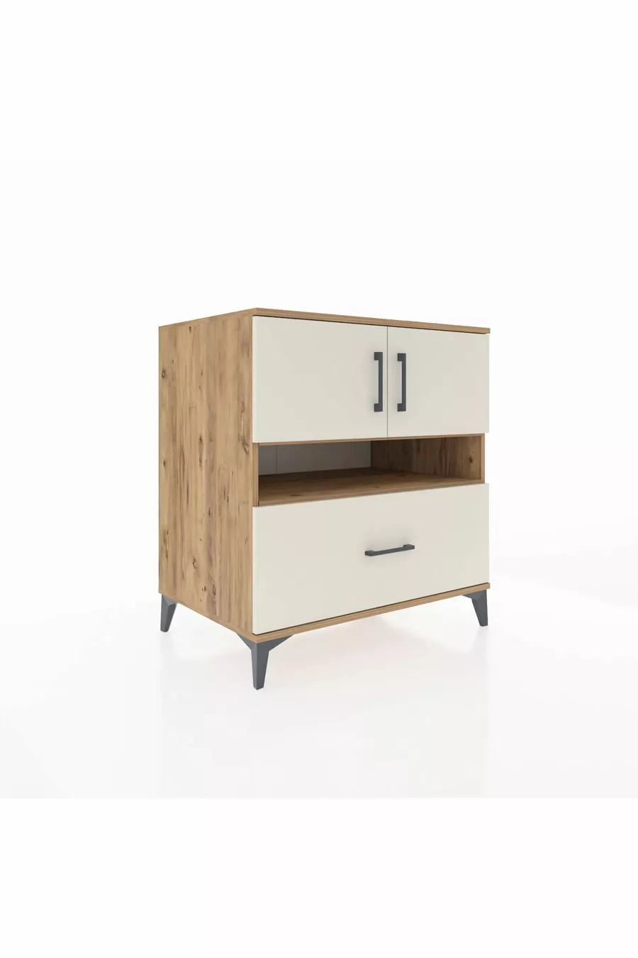 Commode Kronos 3 étagères 1 tiroir 2 portes Pin-Gris
