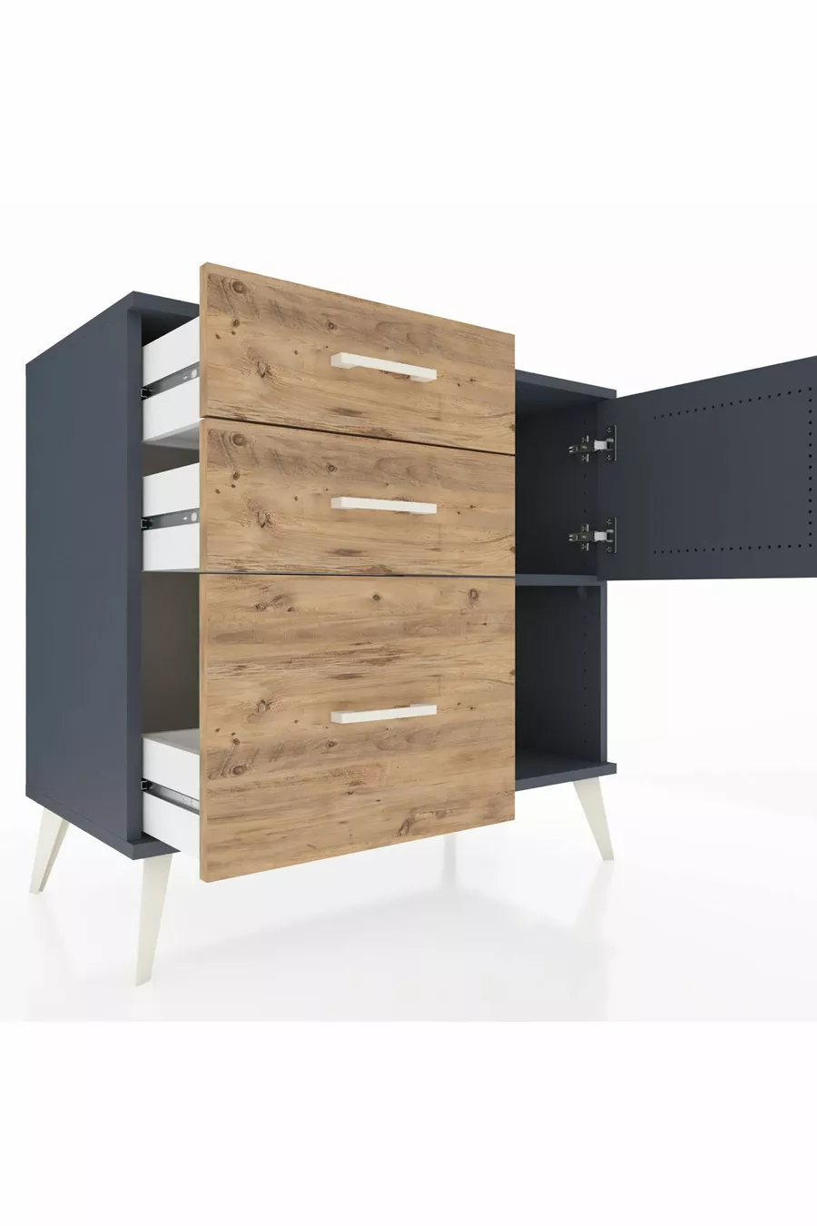 Commode Hyperion avec une seule étagère, 3 tiroirs et une porte, Anthracite-Anthracite/Sapin
