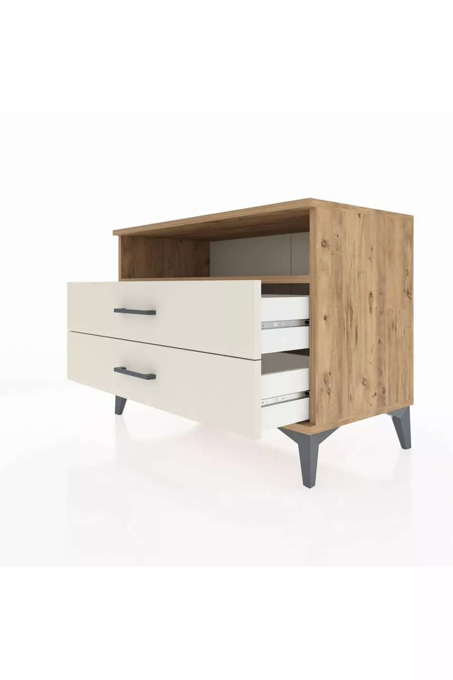 Commode Hyperion à une étagère et 2 tiroirs en pin-pierre d'onyx