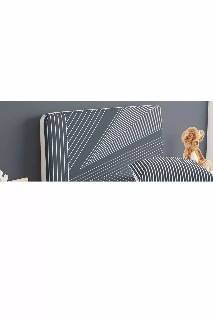 Housse de tête de lit de base Chambre d'adolescent Fond gris Rayures blanches