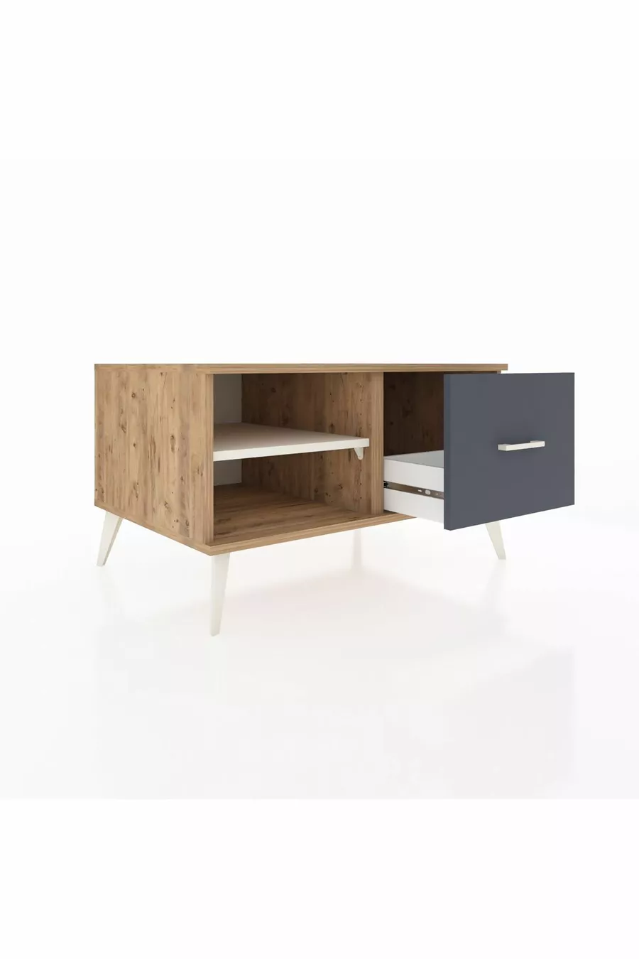 Commode Kronos à une étagère et un tiroir Pin-Pierre de Lune/Anthracite