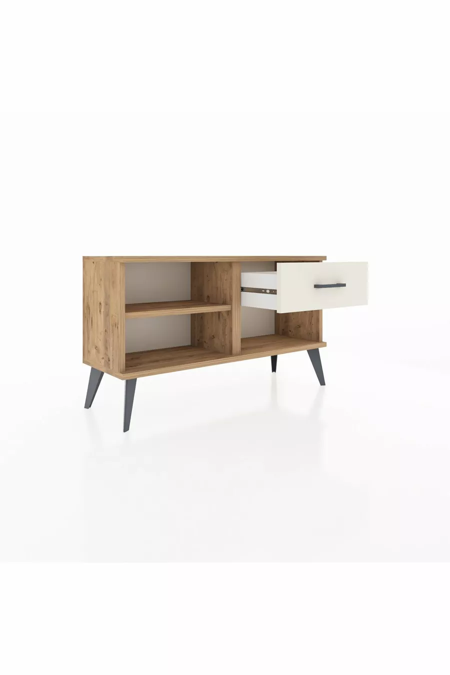 Commode Arges avec une étagère et un tiroir en pin-pin / quartz