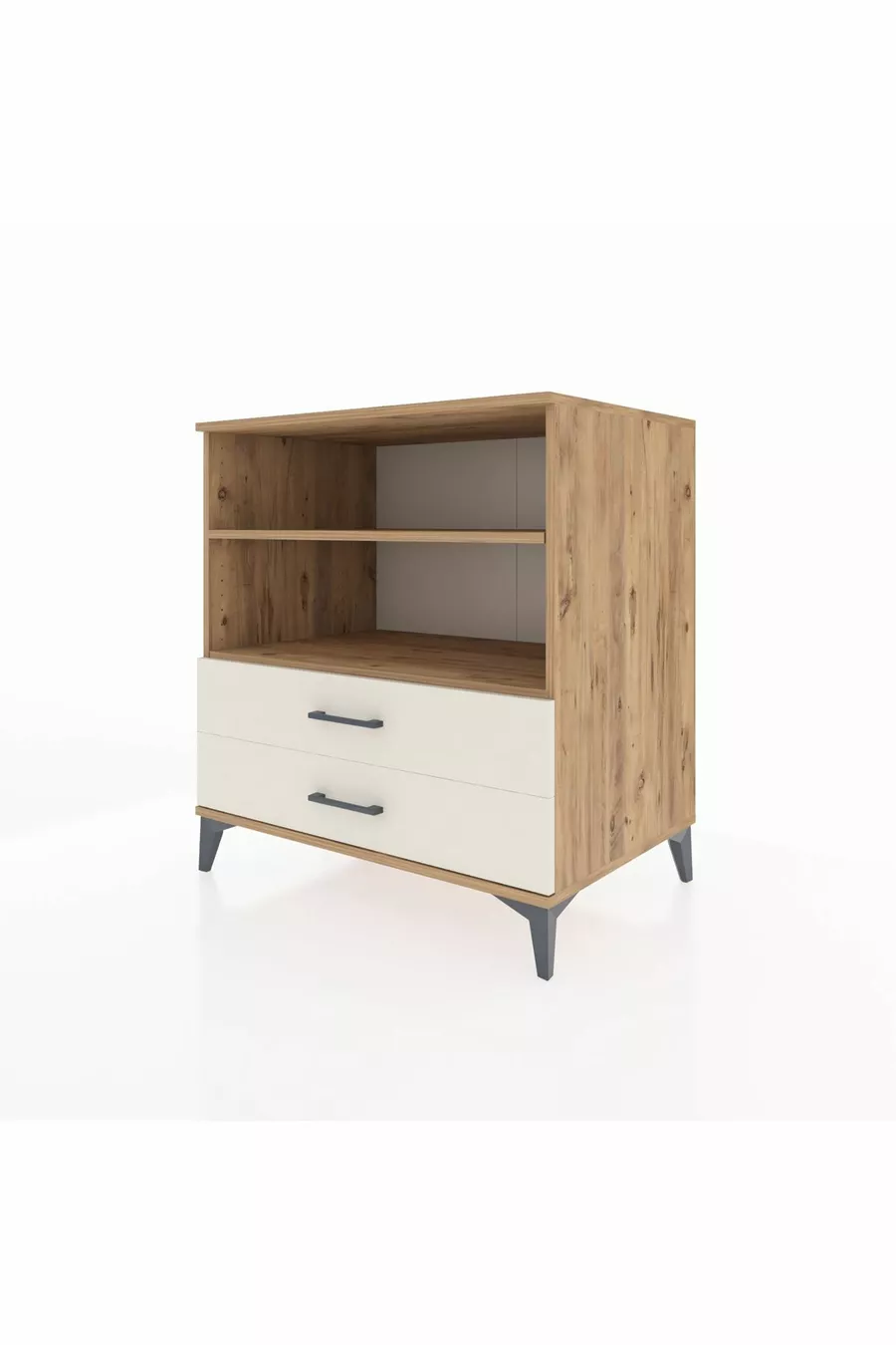 Commode Kronos avec 2 étagères et 2 tiroirs en pin et pierre d'onyx