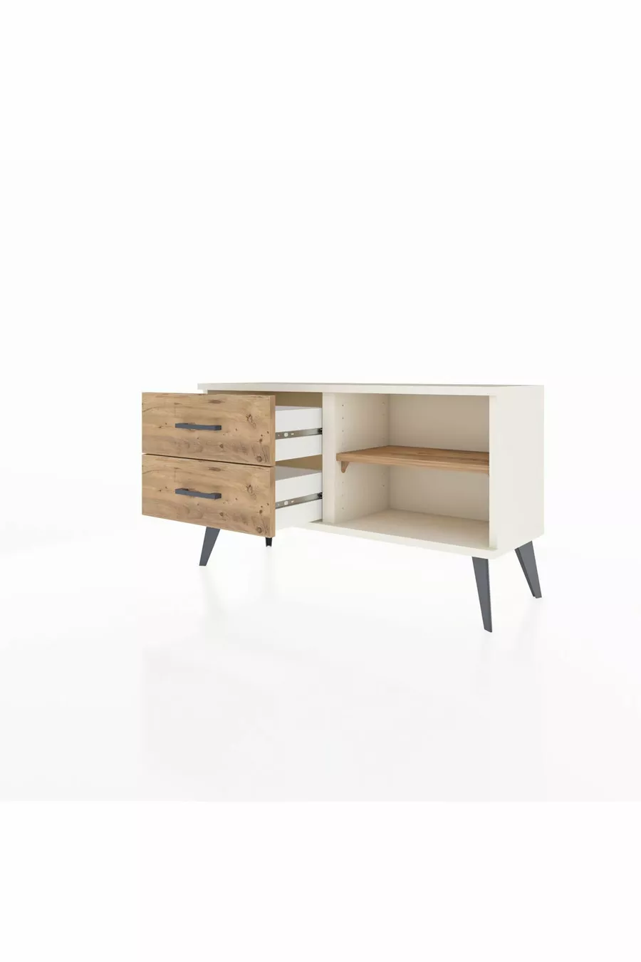Commode Arges à une étagère et 2 tiroirs en pierre d'onyx et pin