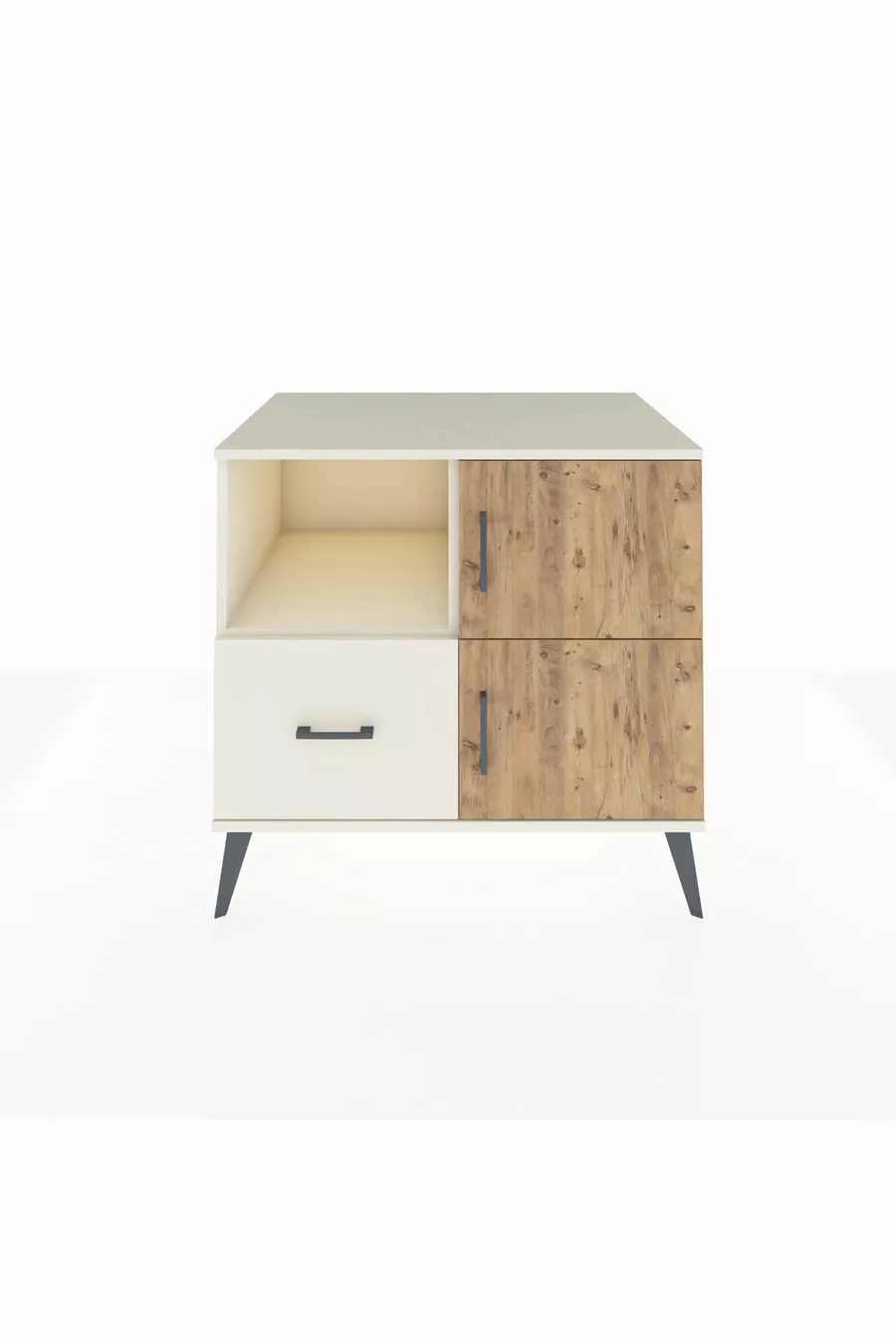 Commode Kronos à 2 étagères, 1 tiroir, 2 portes, Pierre de lune/Pin