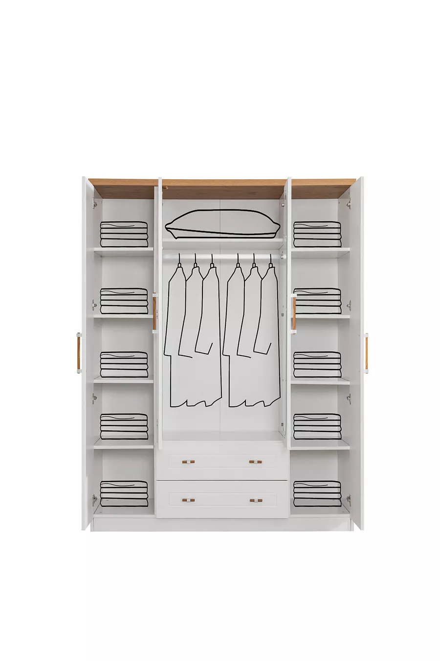 Lit superposé Ranza, lit superposé Vita Bohem avec tiroirs blanc, armoire à 4 portes, 3 matelas Comfort