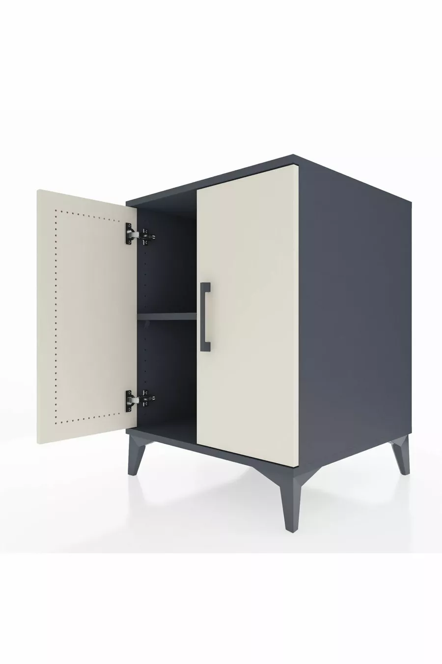Kronos Table de chevet à une étagère et deux portes Anthracite-Pierre de lune
