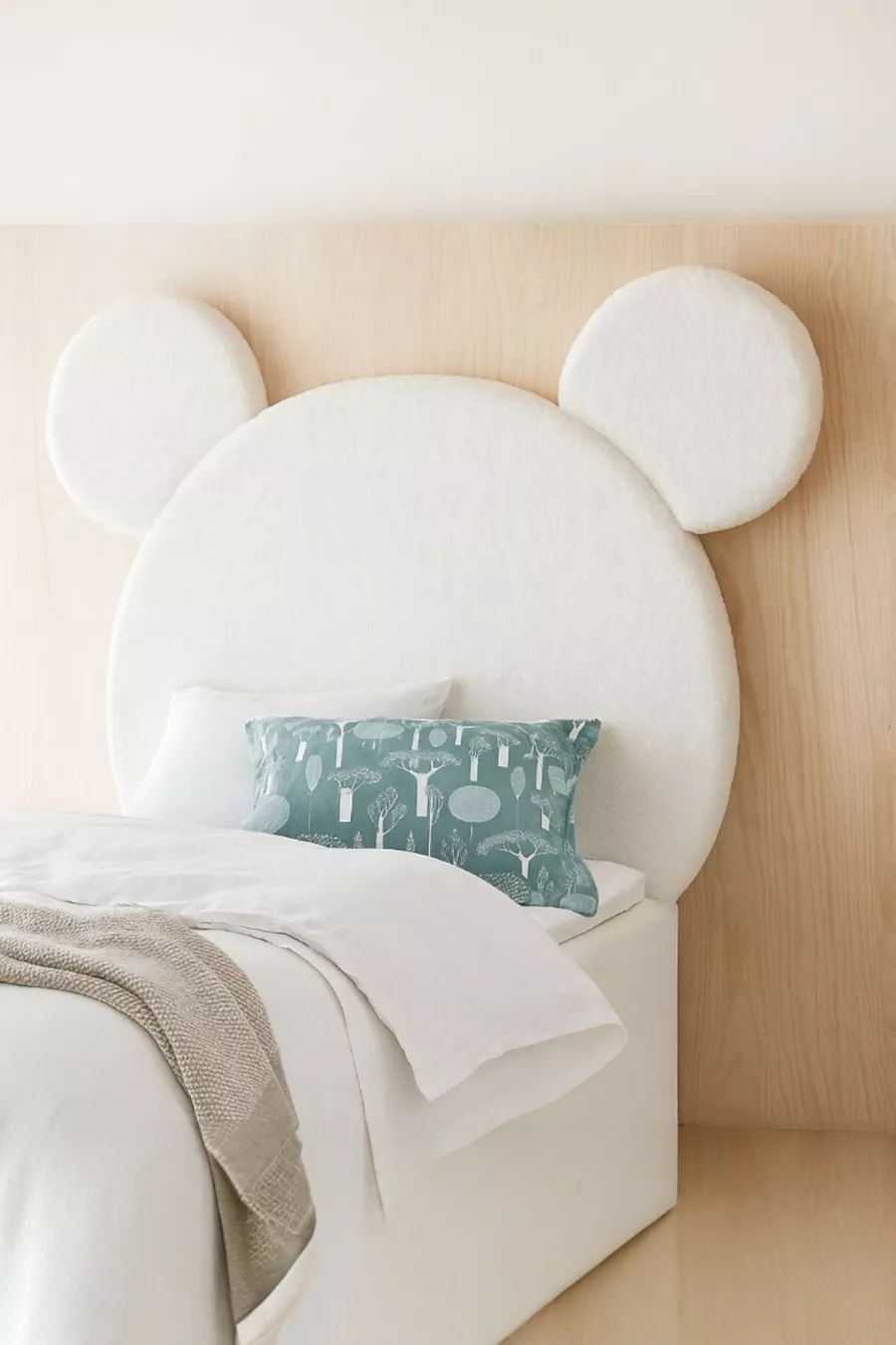 Tête de lit, peluche blanche, tête de lit simple avec coffre, tête de lit en peluche Mickey Mouse