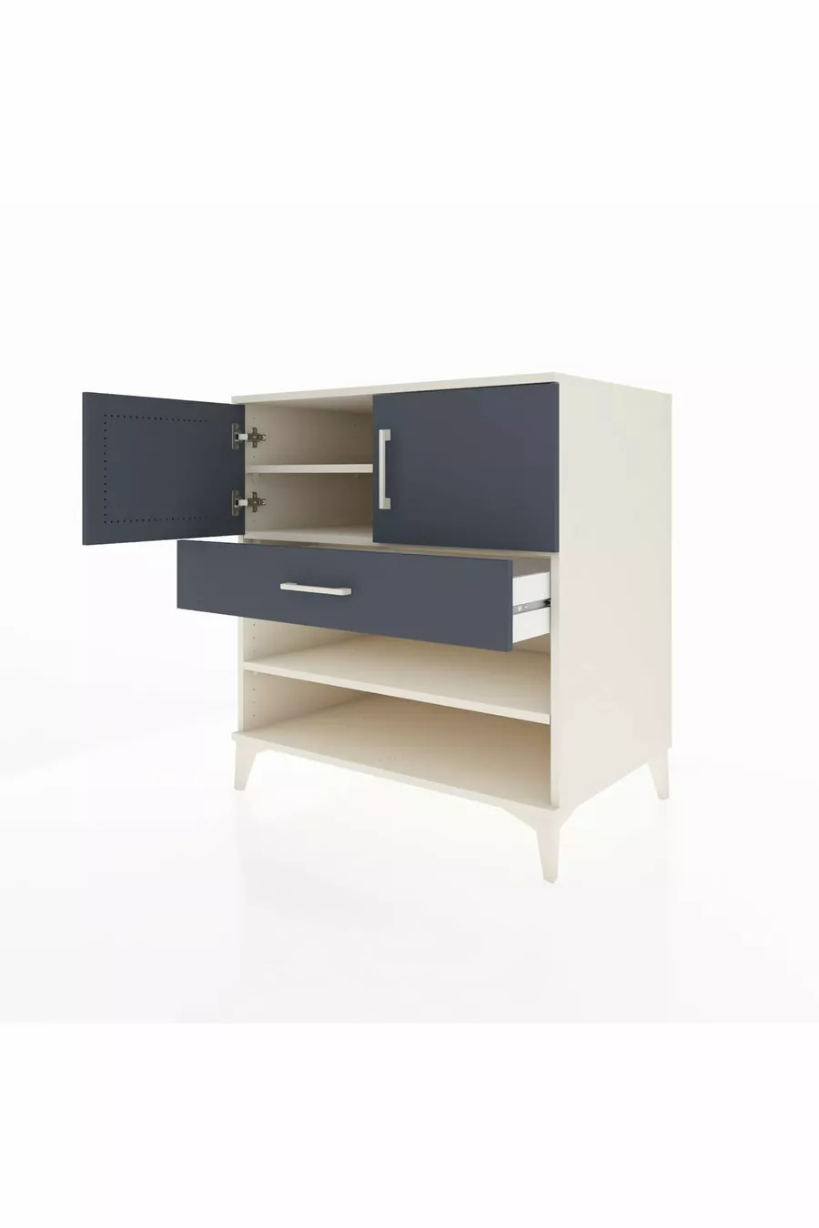 Commode Kronos avec 3 étagères, 1 tiroir et 2 portes, Pierre de Lune-Anthracite