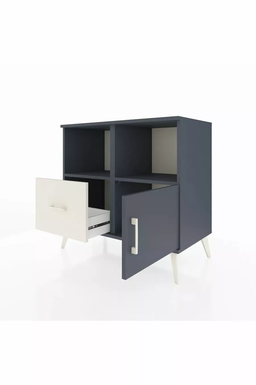 Commode Hyperion 2 étagères 1 tiroir 1 porte Anthracite-Anthracite/Gris pierre