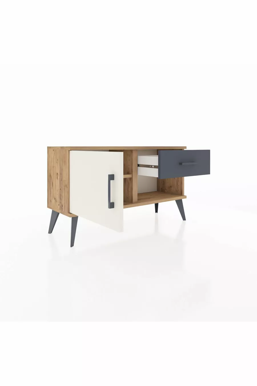 Commode Arges avec une étagère, un tiroir et une porte en pin-jaspe/anthracite