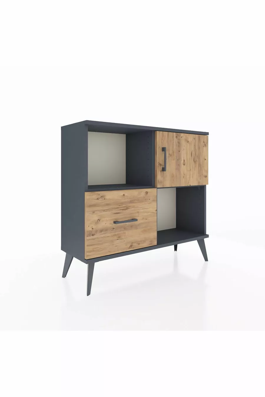 Commode Arges 2 étagères, 1 tiroir, 1 porte, Anthracite-Pin