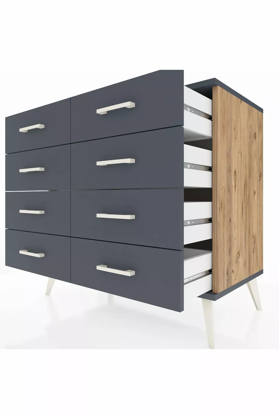 Commode Hyperion 8 tiroirs Pin-Anthracite