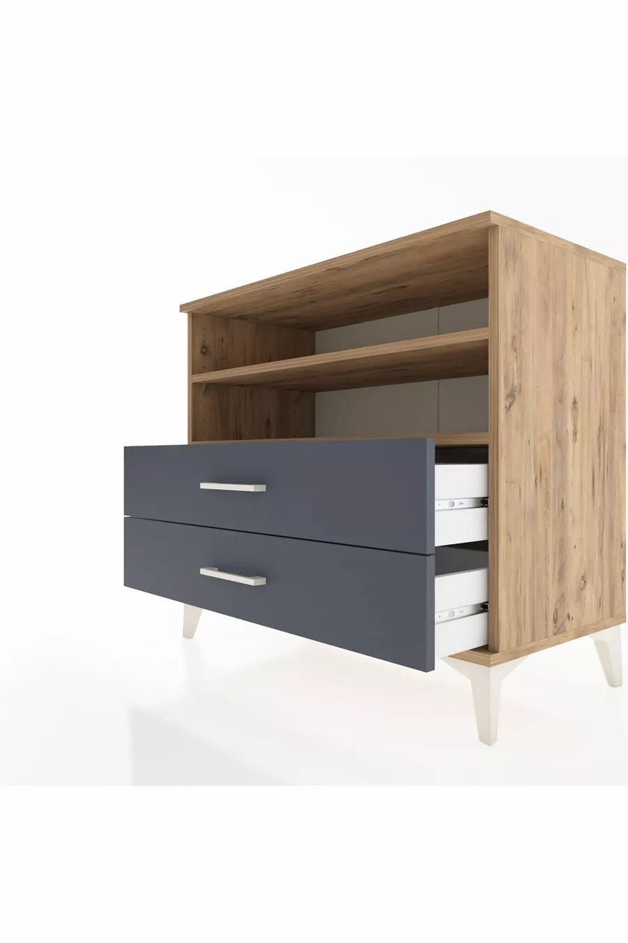 Commode Hyperion 2 étagères 2 tiroirs Pin-Anthracite
