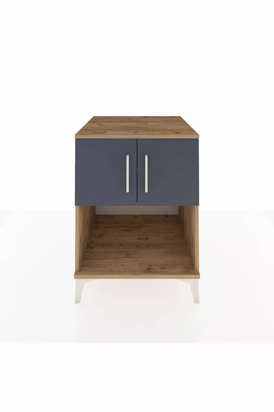 Table de chevet Kronos avec 2 étagères et 2 portes, pin-anthracite