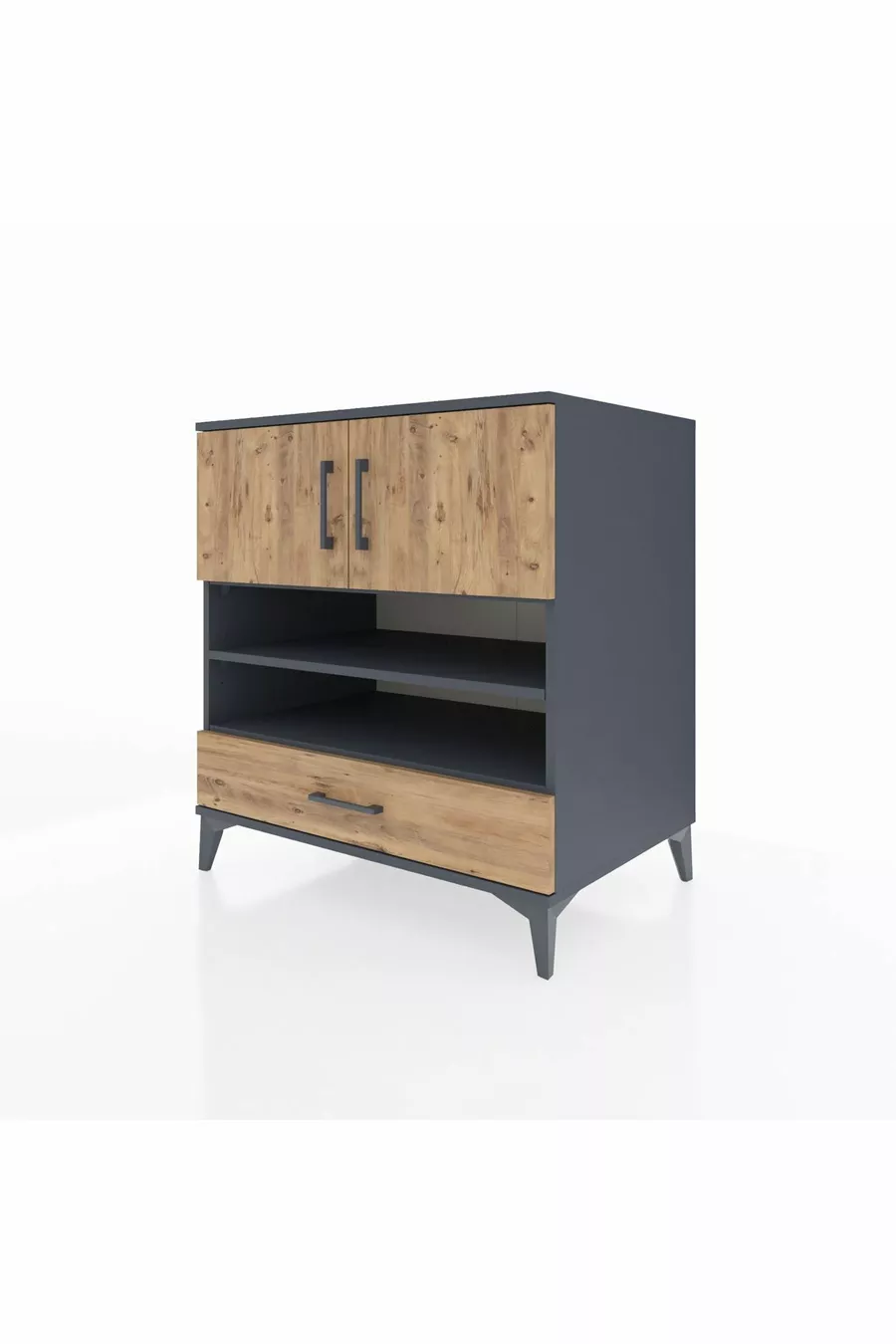 Commode Kronos avec 4 étagères, 1 tiroir et 2 portes, Anthracite-Sapin