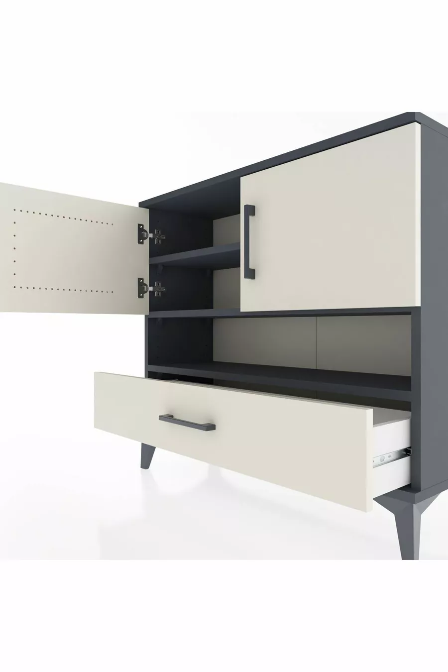 Commode Arges 3 étagères 1 tiroir 2 portes Anthracite-Patine de pierre