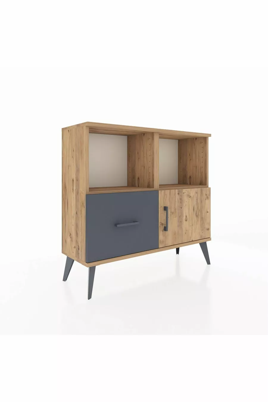Commode Arges avec 2 étagères, 1 tiroir et 1 porte, Pin-Pin/Anthracite