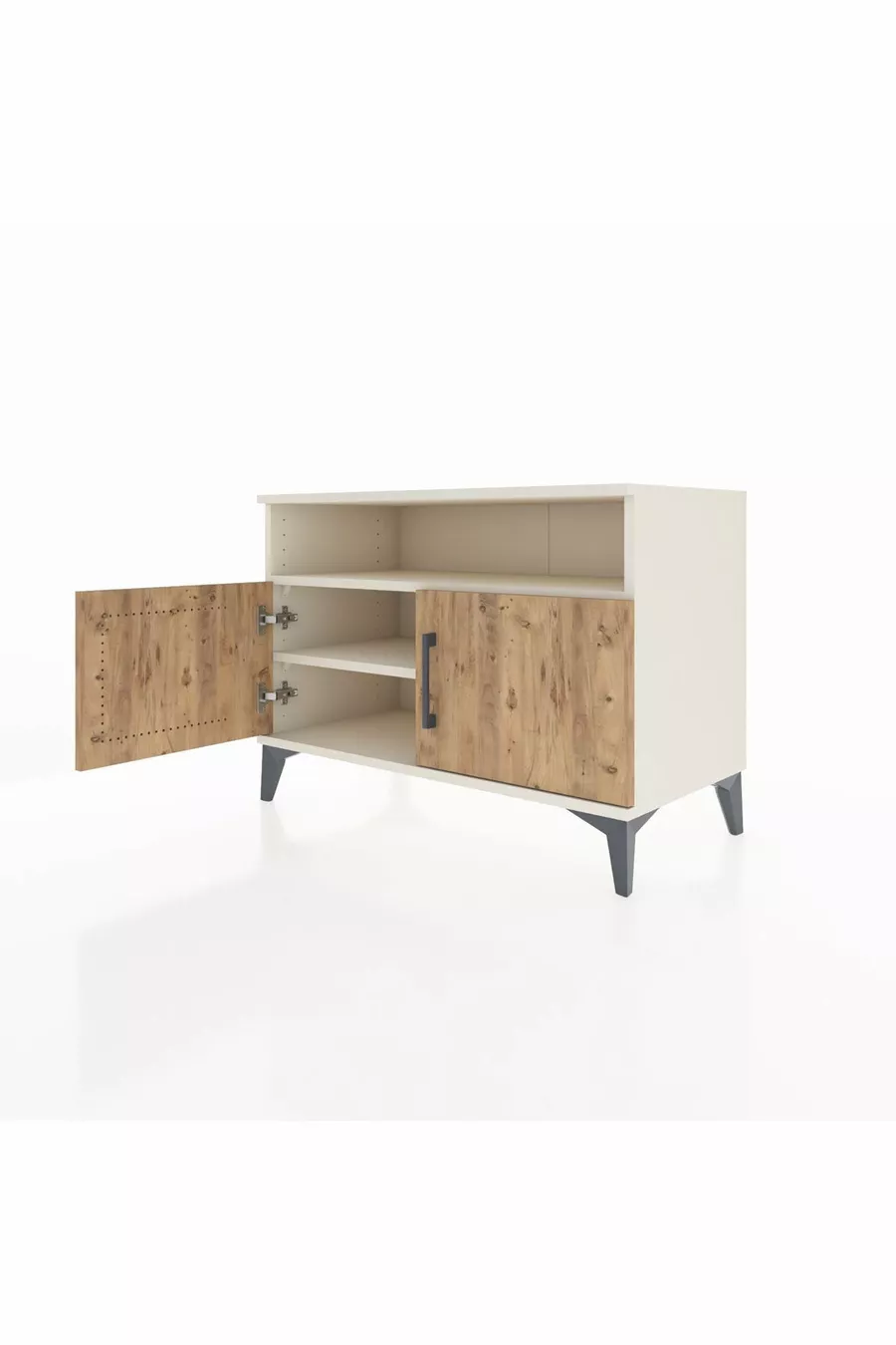 Commode Hyperion 2 étagères 2 portes Pierre de lune-Pin