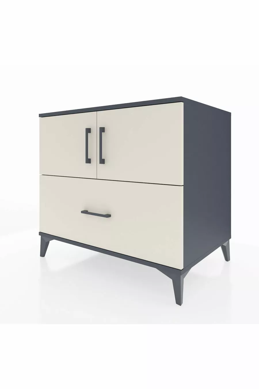 Commode Kronos avec 2 étagères, 1 tiroir et 2 portes, Anthracite-Pierre de lune