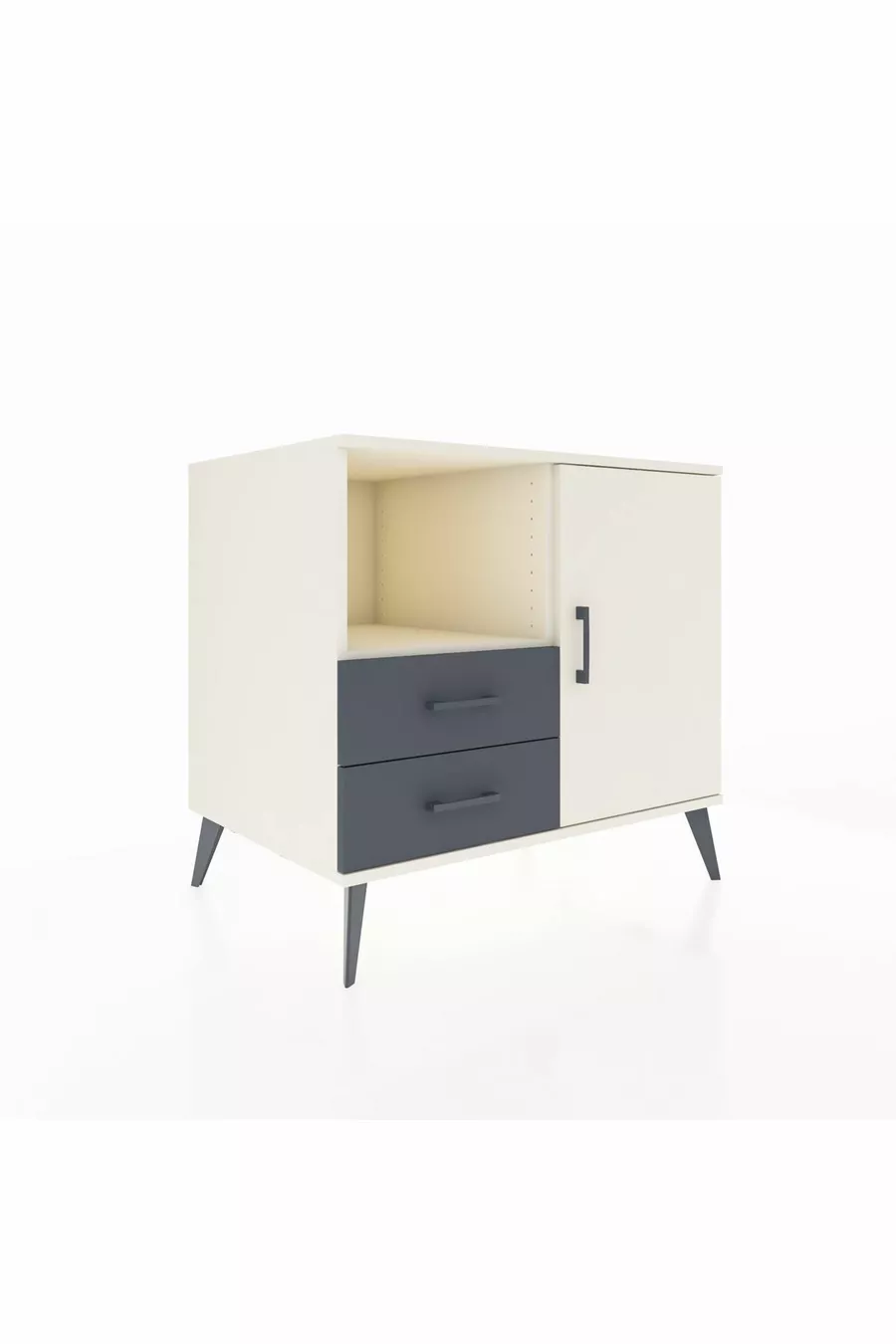 Commode Kronos avec 2 étagères, 2 tiroirs et 1 porte, Albâtre/Anthracite