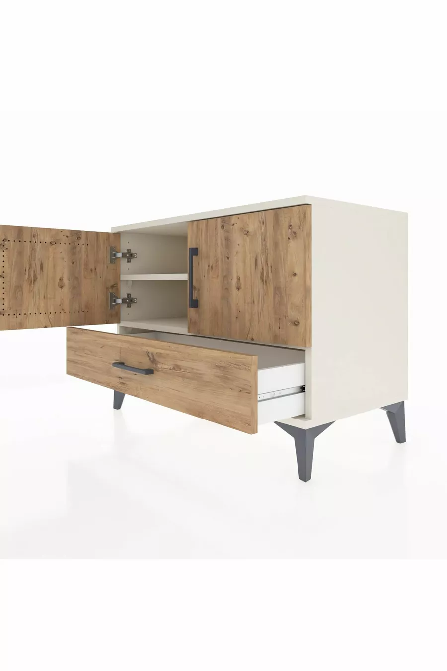 Commode Hyperion 2 étagères 1 tiroir 2 portes Pierre de lune-Épicéa