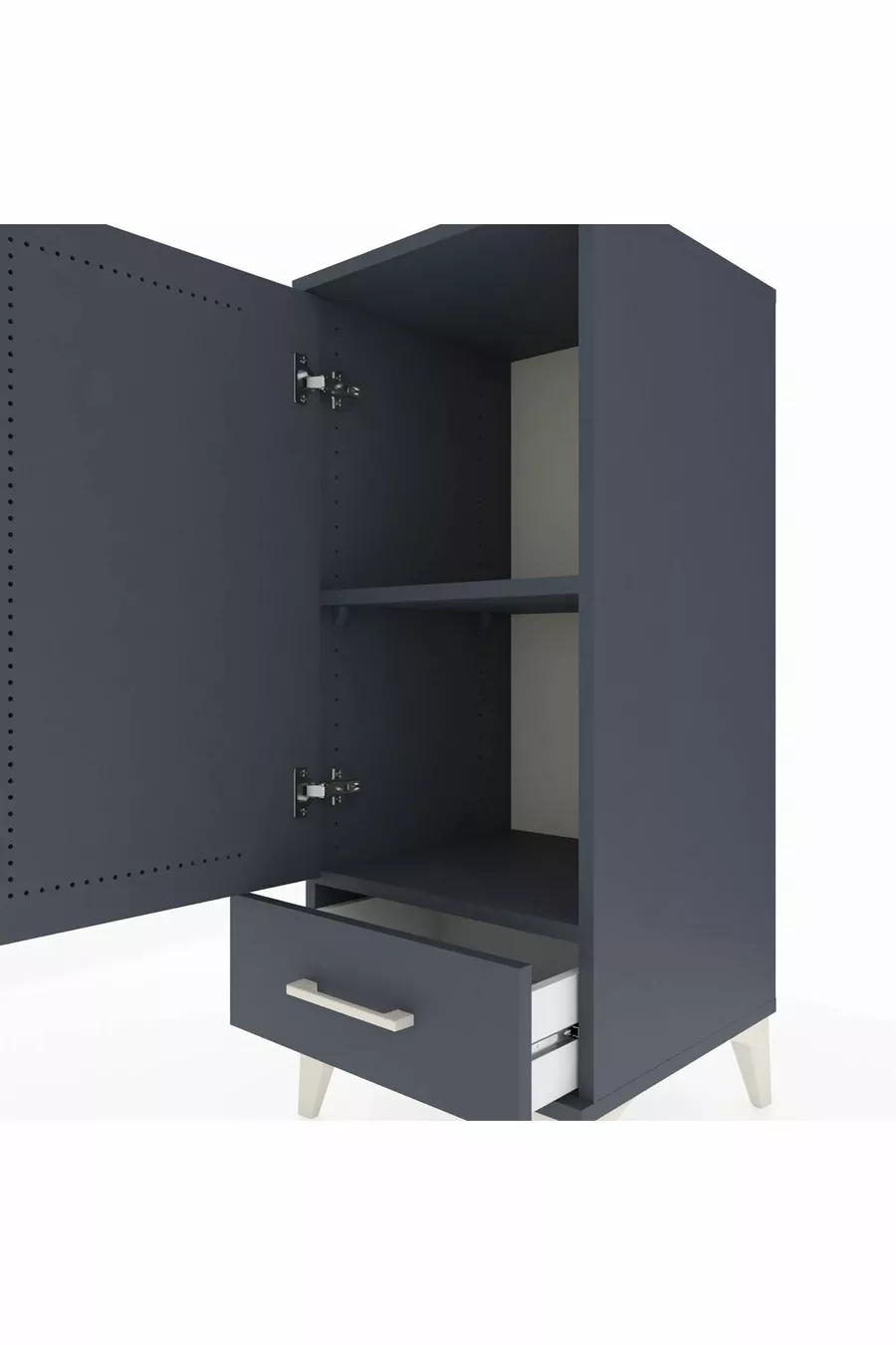 Table de chevet Hyperion avec 2 étagères, 1 tiroir et 1 porte, Anthracite-Anthracite