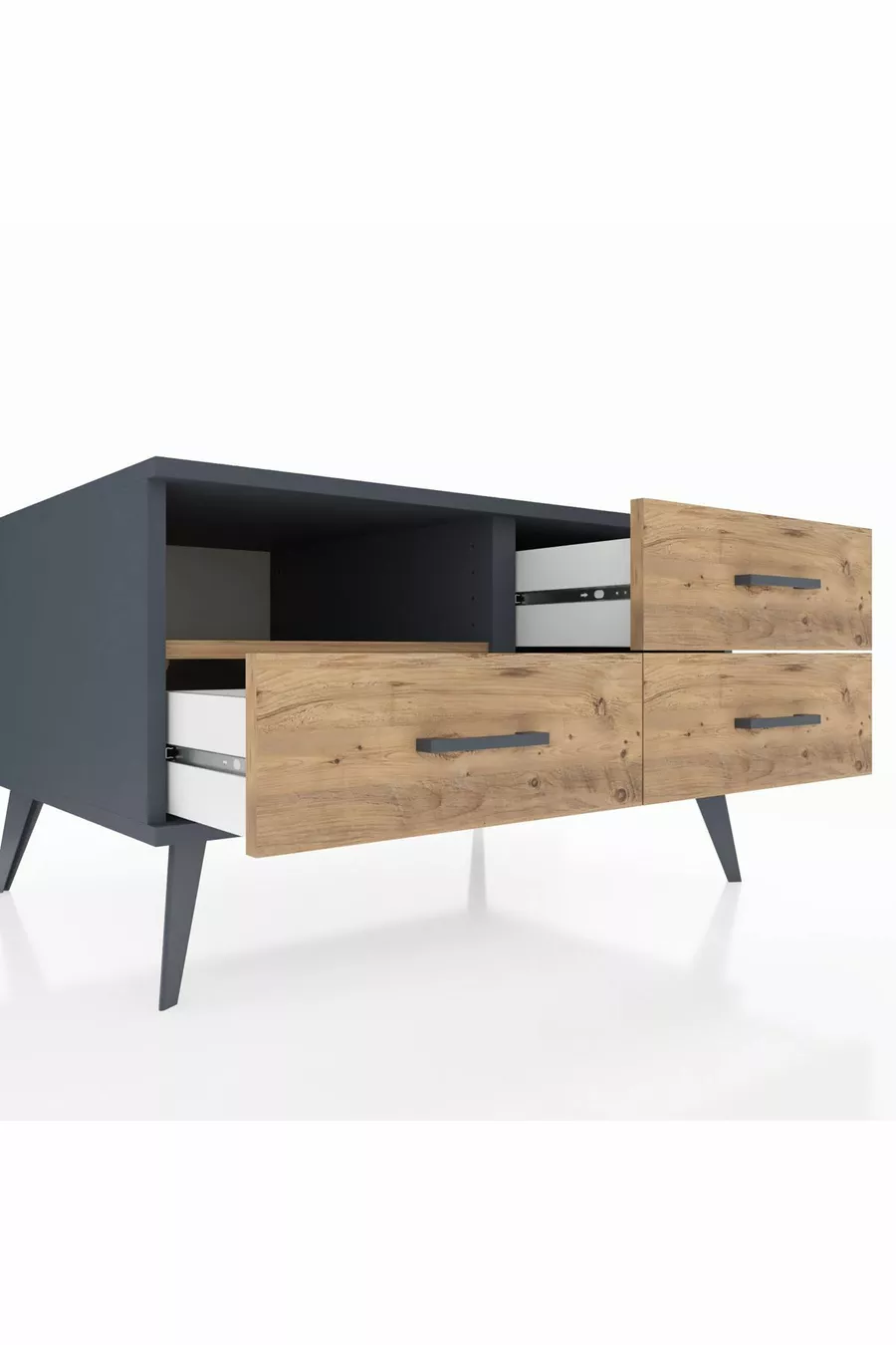 Commode Kronos à une étagère et 3 tiroirs Anthracite-Bois de pin