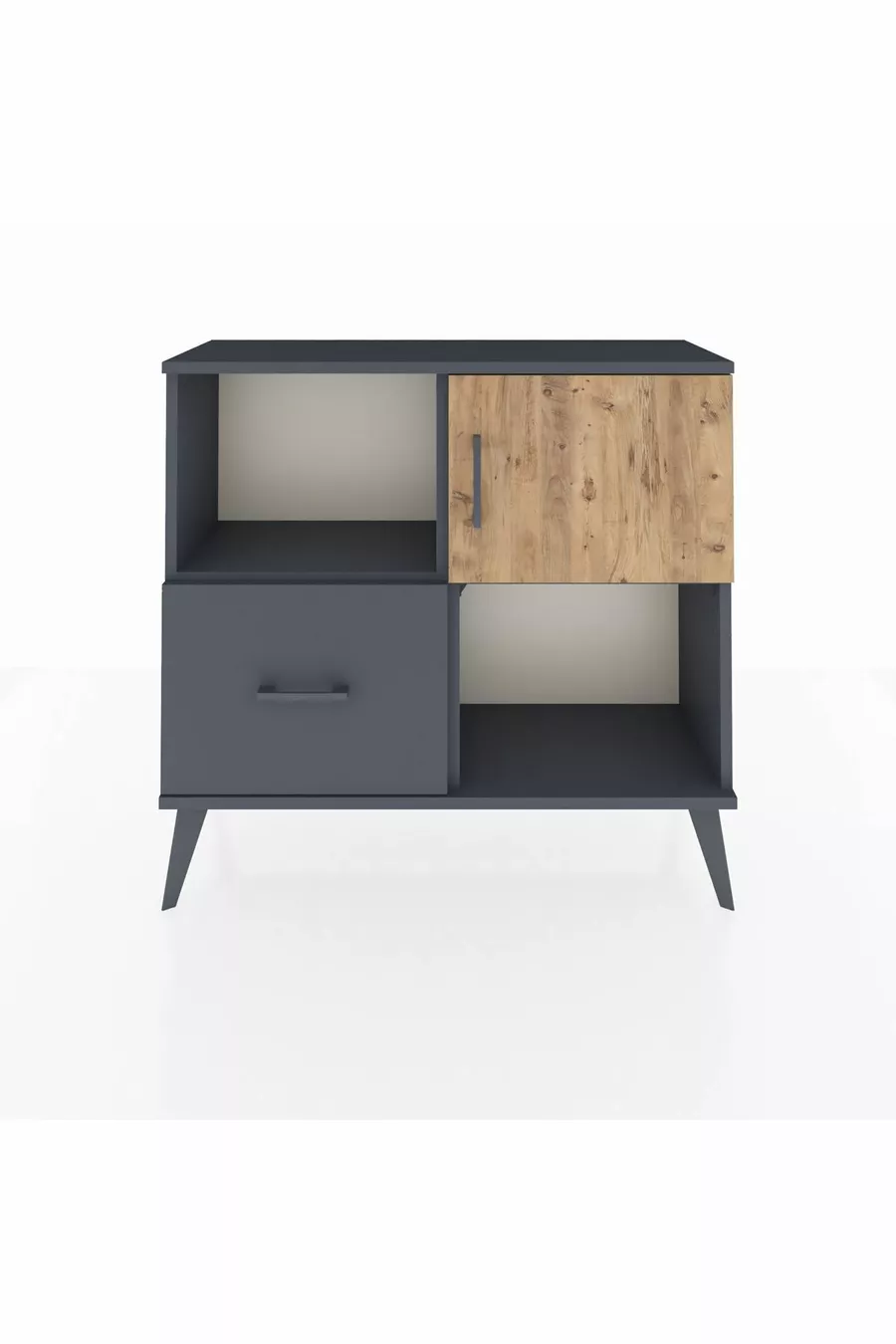 Commode Arges à 2 étagères, 1 tiroir, 1 porte, Anthracite-Sapin/Anthracite
