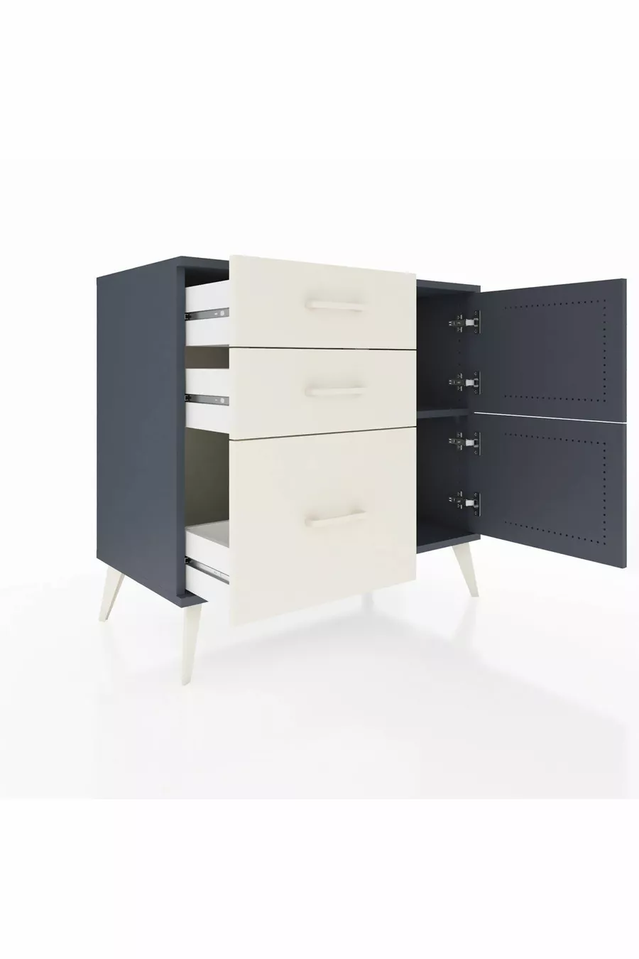 Commode Hyperion à une étagère, 3 tiroirs et 2 portes Anthracite-Anthracite/Gris pierre