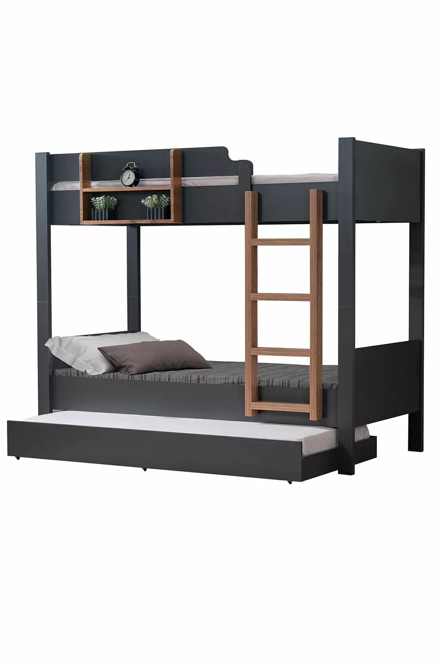 Lits superposés en profil MDF, lit superposé modulable Asya avec trois matelas confort