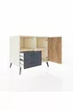 Commode Kronos avec 2 étagères, 2 tiroirs et 1 porte, Albâtre-Pin/Anthracite