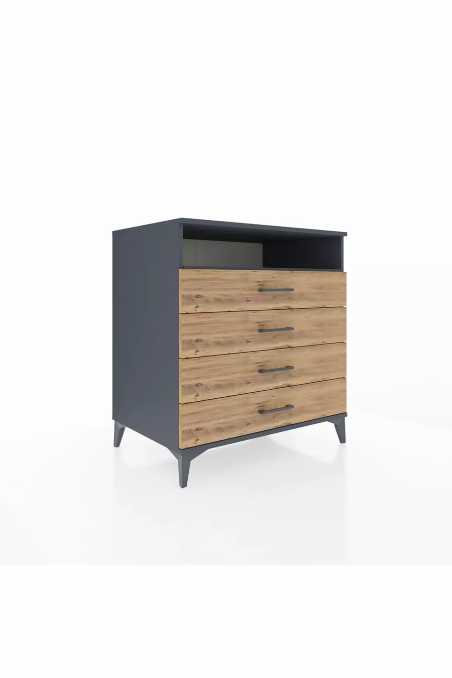 Commode Kronos à une étagère et 4 tiroirs Anthracite-Bois de pin