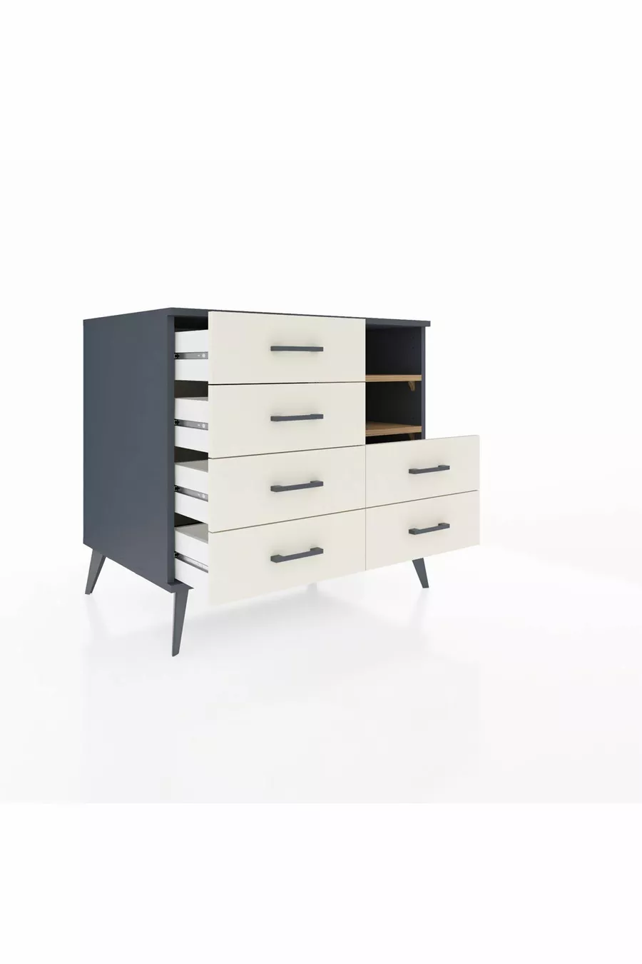 Commode Kronos 2 étagères 6 tiroirs Anthracite-Sapin/Mer de pierre