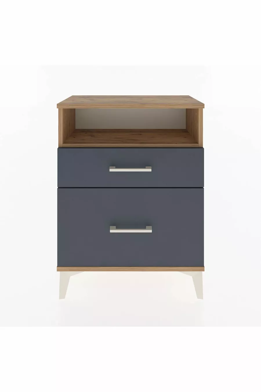 Table de chevet Arges avec une étagère et 2 tiroirs, pin-anthracite