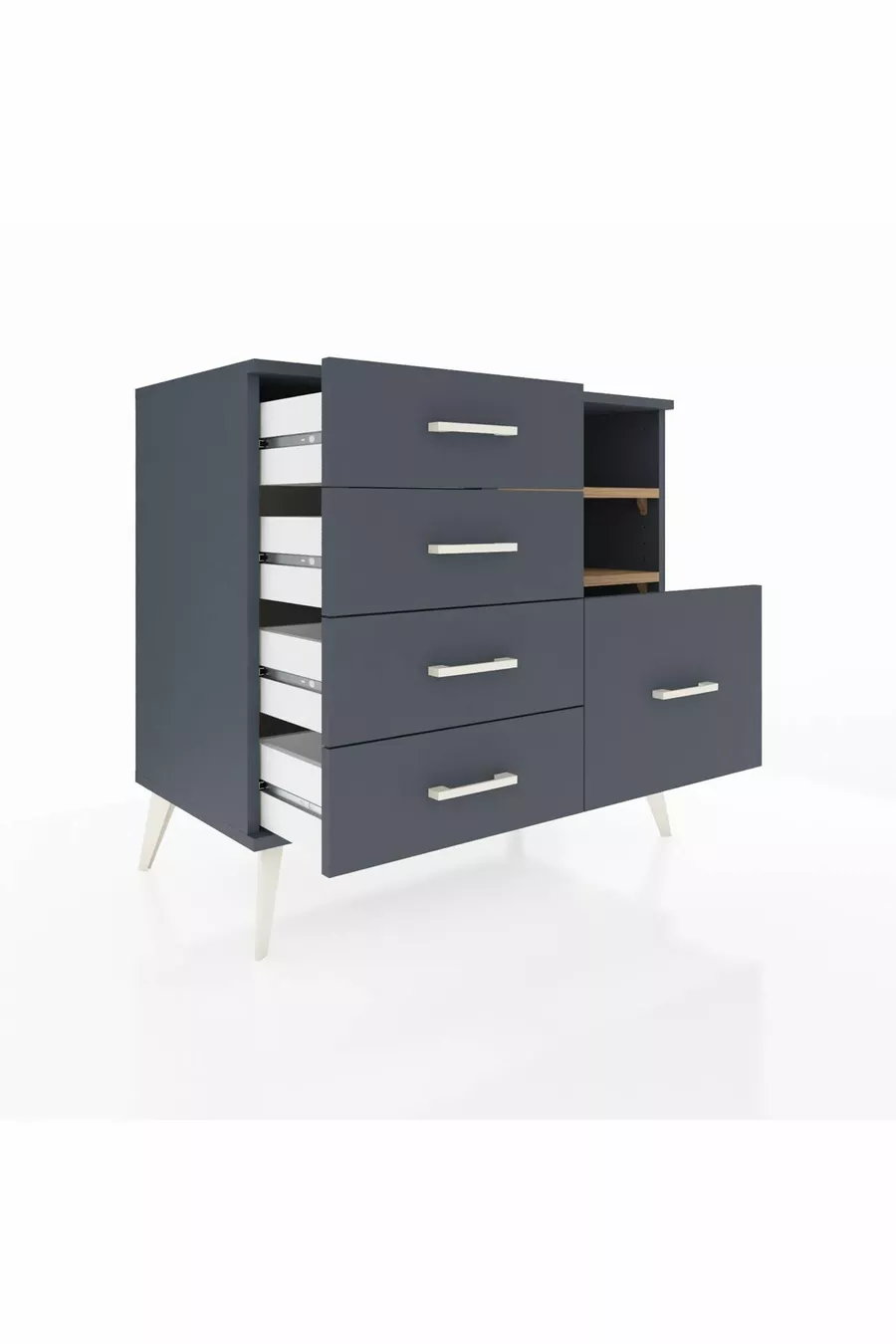 Commode Hyperion 2 étagères 5 tiroirs Anthracite-Sapin/Anthracite